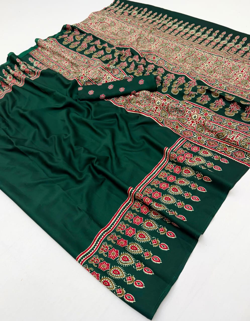Lux Vol 34 Satin Crepe Ajrakh Printed Saree Collection