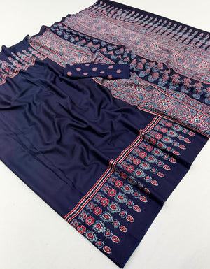 Lux Vol 34 Satin Crepe Ajrakh Printed Saree Collection