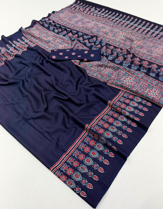 Lux Vol 34 Satin Crepe Ajrakh Printed Saree Collection