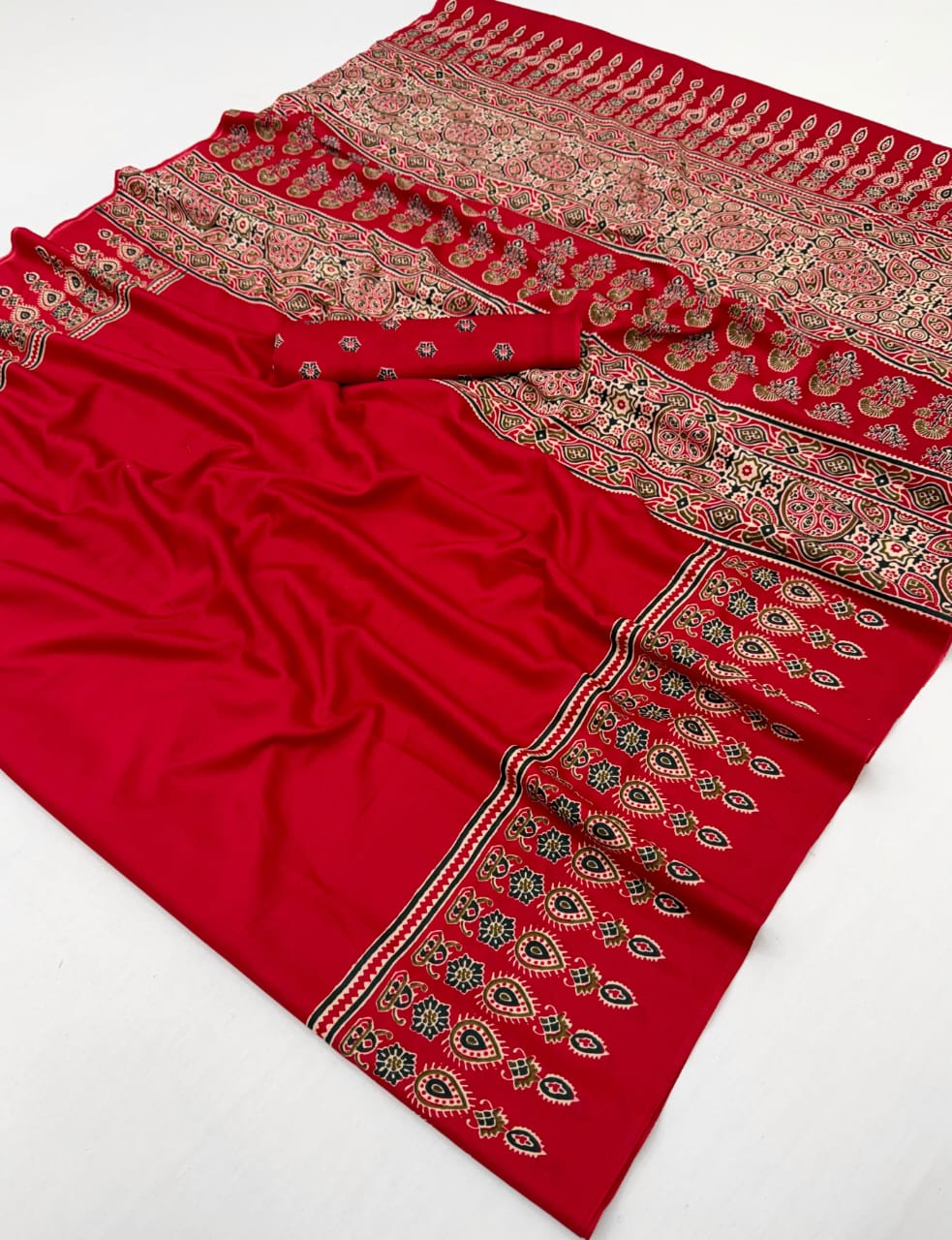 Lux Vol 34 Satin Crepe Ajrakh Printed Saree Collection