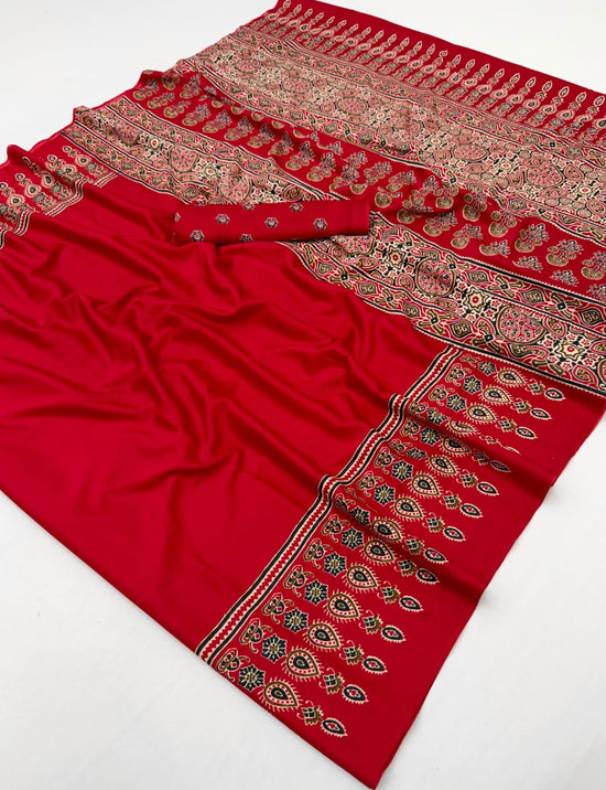 Lux Vol 34 Satin Crepe Ajrakh Printed Saree Collection