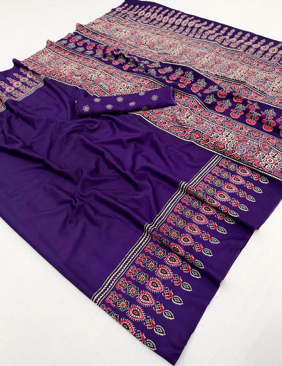 Lux Vol 34 Satin Crepe Ajrakh Printed Saree Collection