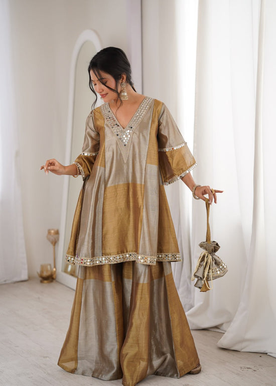 Lw 9330 Two Tone Tissue Embroidered Kurti Pant Set With Batwa