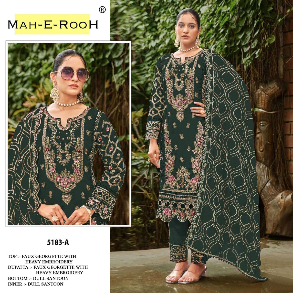 Amrah Wholesale Mah E Rooh 5183 A To D Faux Georgette Embroidered Dress Material