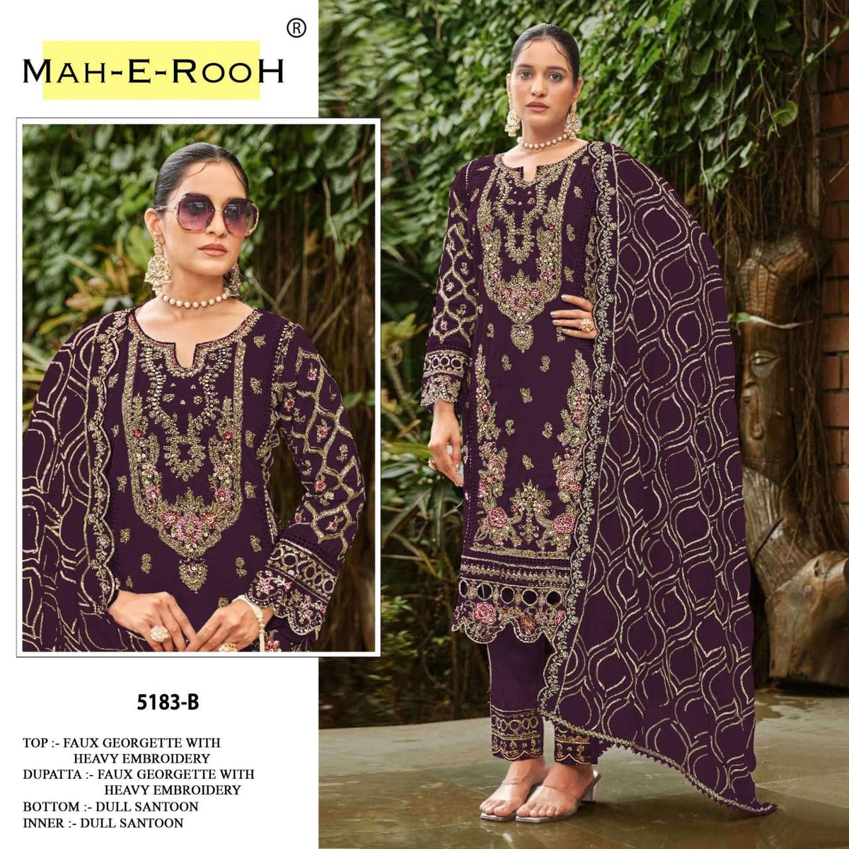 Amrah Wholesale Mah E Rooh 5183 A To D Faux Georgette Embroidered Dress Material