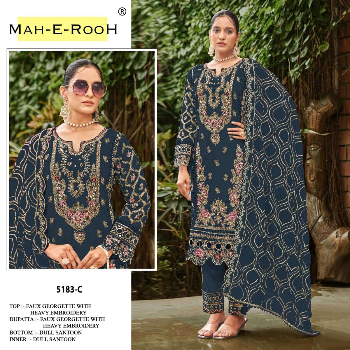 Amrah Wholesale Mah E Rooh 5183 A To D Faux Georgette Embroidered Dress Material