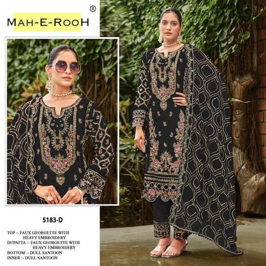 Amrah Wholesale Mah E Rooh 5183 A To D Faux Georgette Embroidered Dress Material