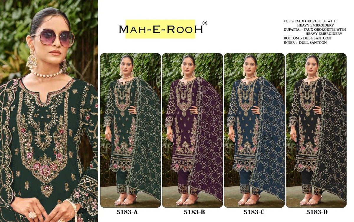 Amrah Wholesale Mah E Rooh 5183 A To D Faux Georgette Embroidered Dress Material