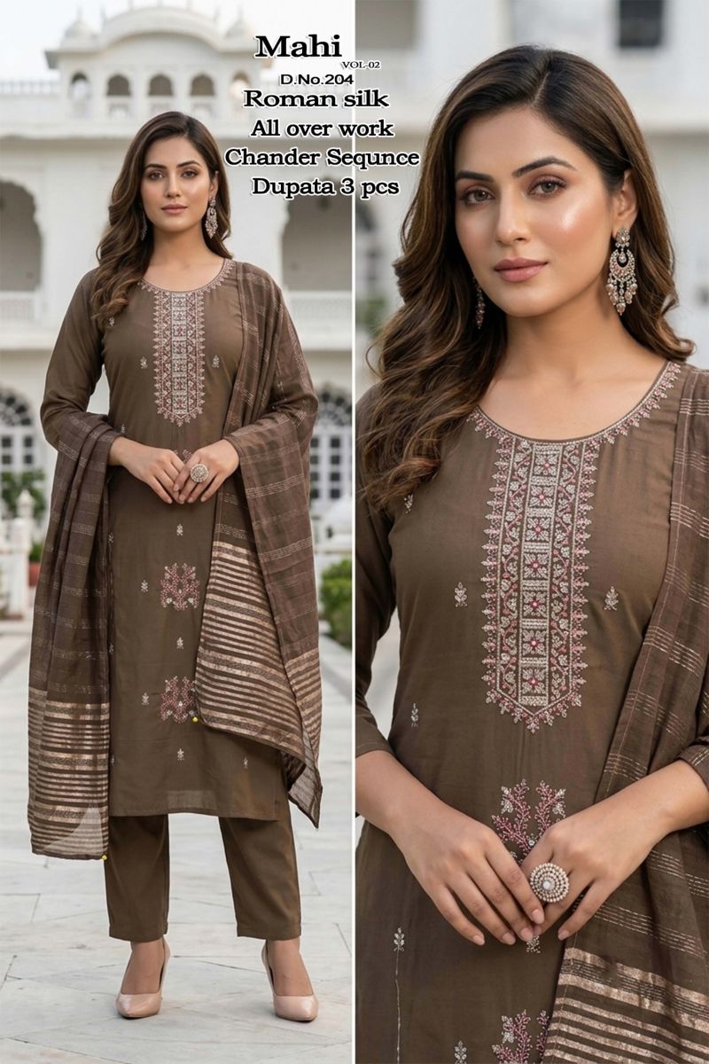 Mahi Vol 2 Roman Silk Kurti With Bottom & Dupatta