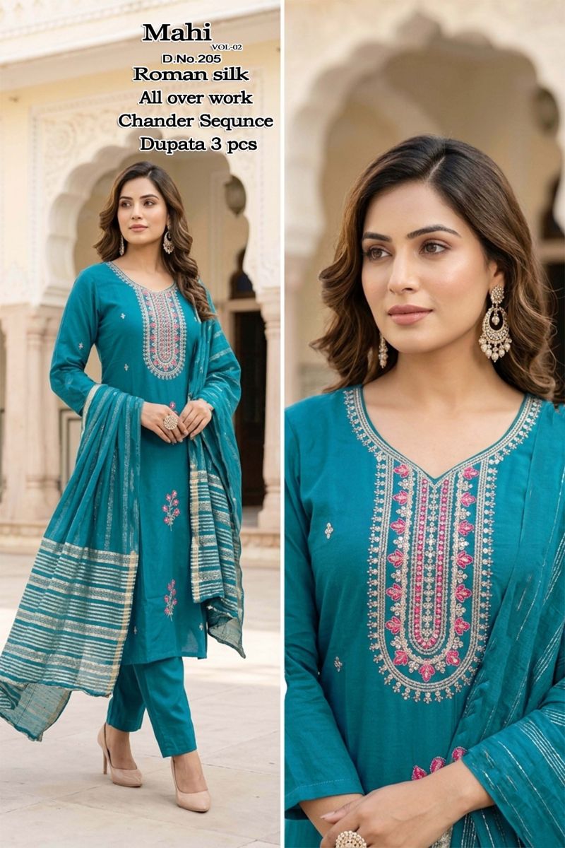 Mahi Vol 2 Roman Silk Kurti With Bottom & Dupatta