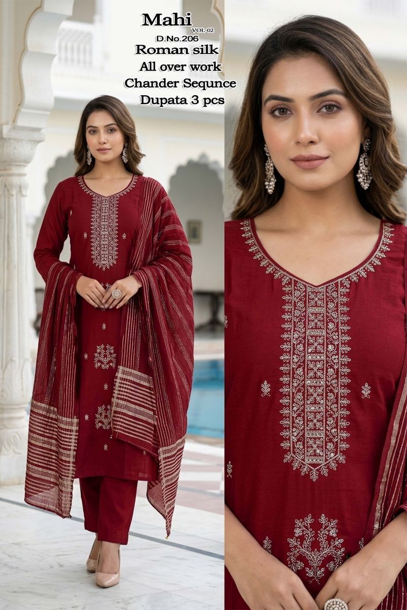 Mahi Vol 2 Roman Silk Kurti With Bottom & Dupatta