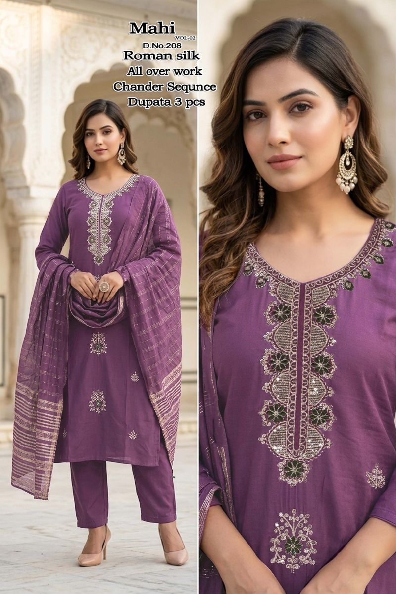 Mahi Vol 2 Roman Silk Kurti With Bottom & Dupatta