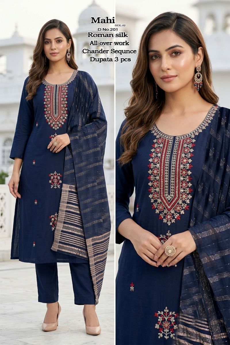 Mahi Vol 2 Roman Silk Kurti With Bottom & Dupatta