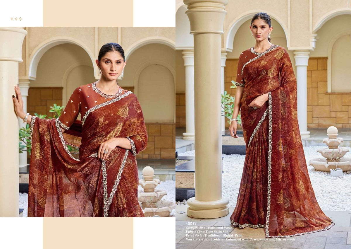 Mahotsav Iris Satin Silk Embroidery Saree