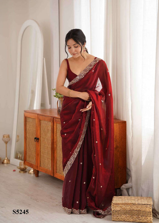 MAHOTSAV MALINI Fandy Satin Embroidery Premium Sarees