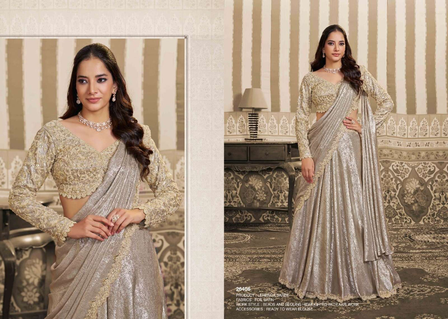 Mahotsav Mohmanthan 26400 Stella Foil Satin Embroidery Saree - Amrah Wholesale