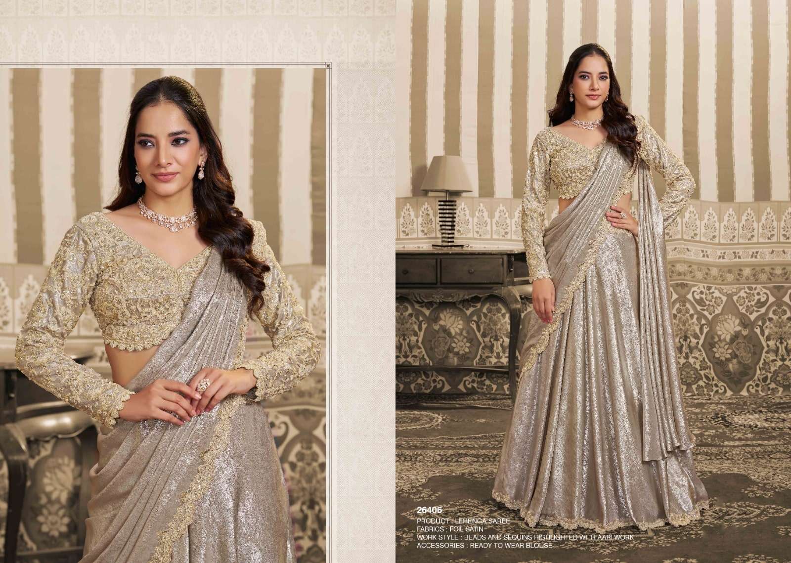 Mahotsav Mohmanthan 26400 Stella Foil Satin Embroidery Saree - Amrah Wholesale