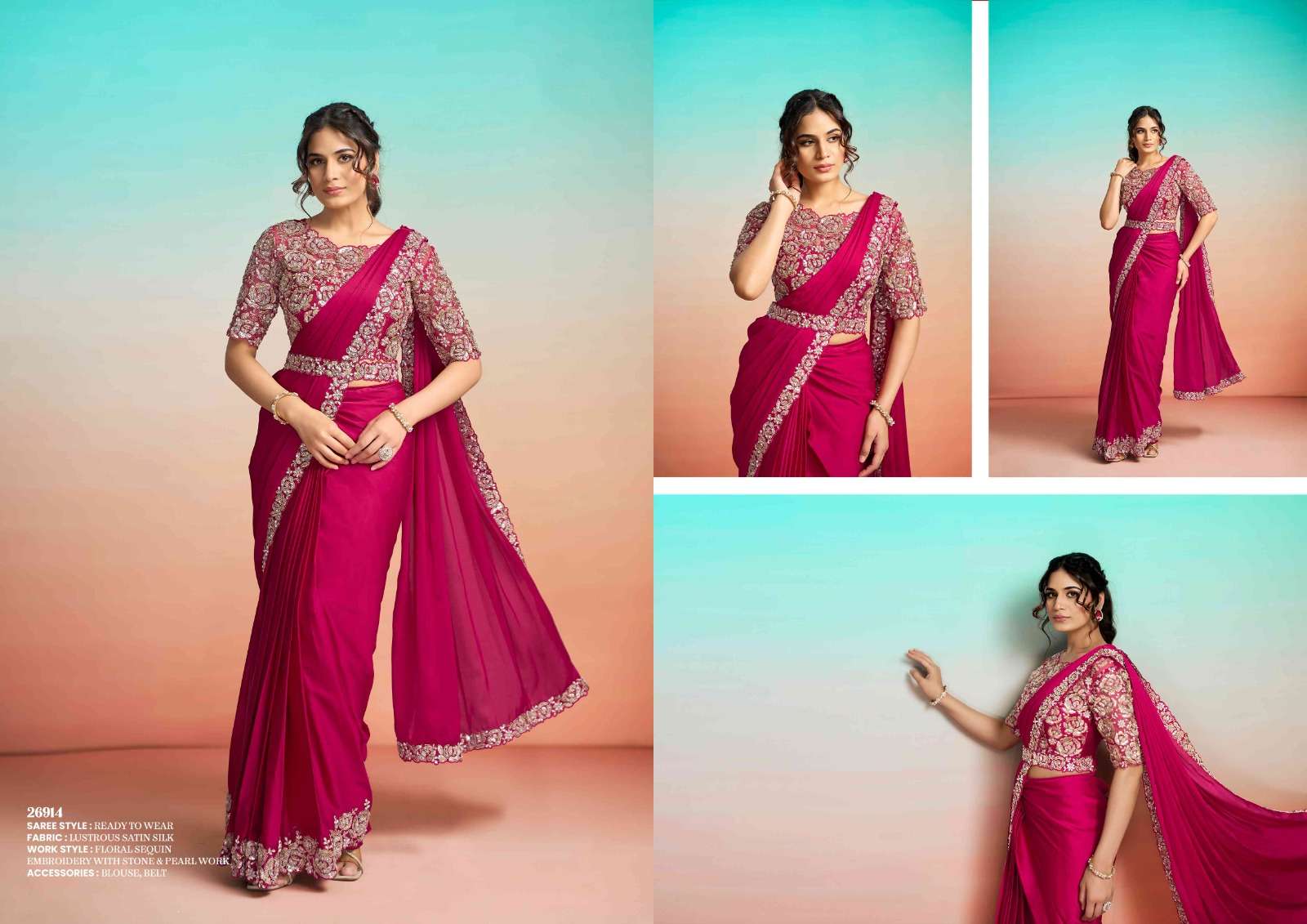 Mahotsav Mohmanthan Satin Silk Embroidered Saree Wholesale