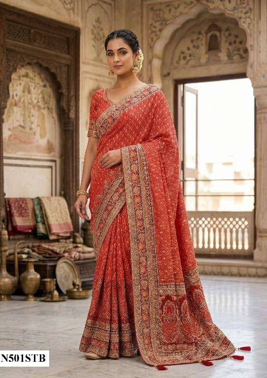 Mahotsav Nimaya Rajwadi Vol-03 Crepe Embroidery Designer Sarees - Amrah Wholesale
