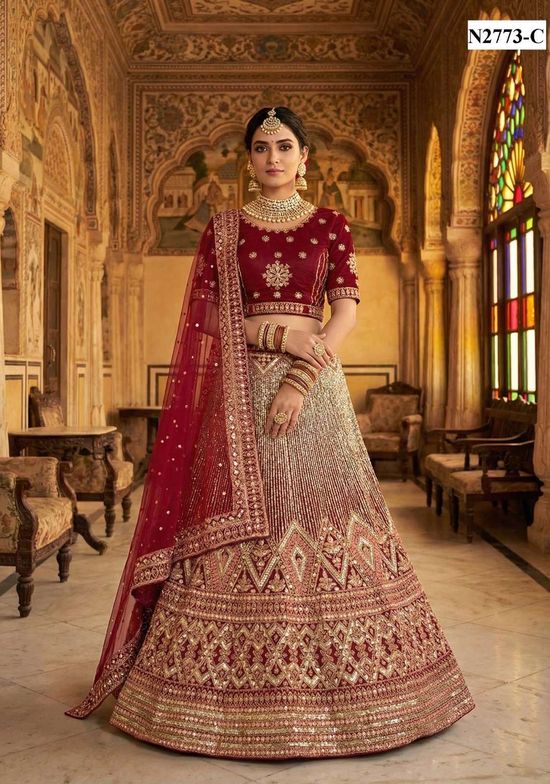 MAHOTSAV SOUBHAGYAVATI Net Embroidered Lehenga