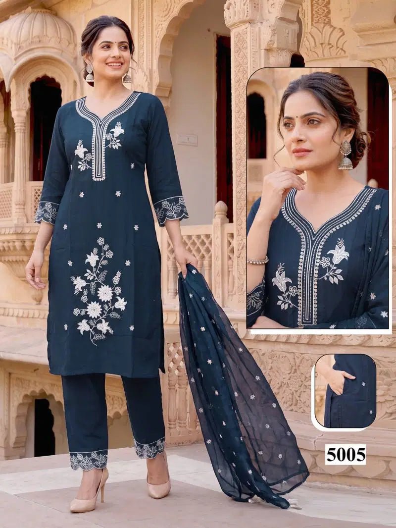 Malvika Vol 9 Roman Silk Sequence Embroidered Kurti Pant Organza Dupatta Set - Amrah Wholesale