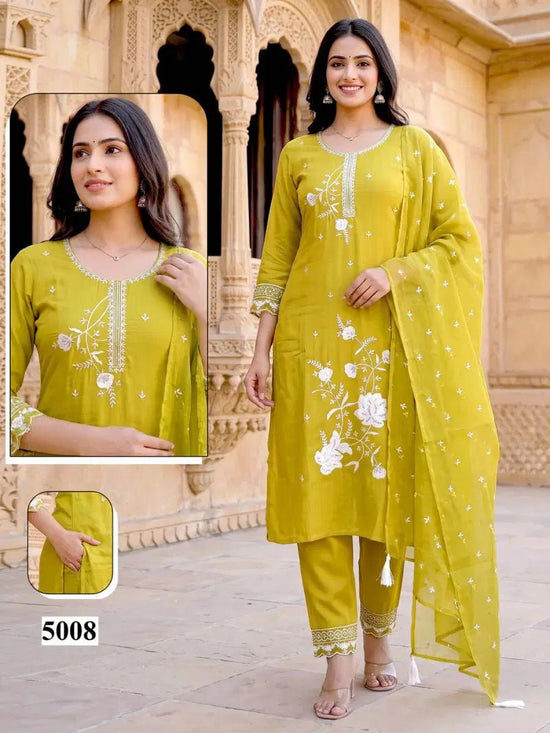 Malvika Vol 9 Roman Silk Sequence Embroidered Kurti Pant Organza Dupatta Set - Amrah Wholesale