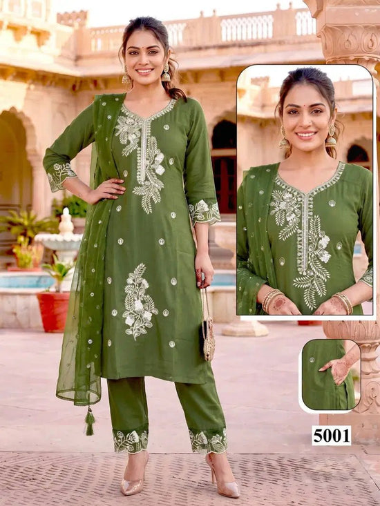Malvika Vol 9 Roman Silk Sequence Embroidered Kurti Pant Organza Dupatta Set - Amrah Wholesale