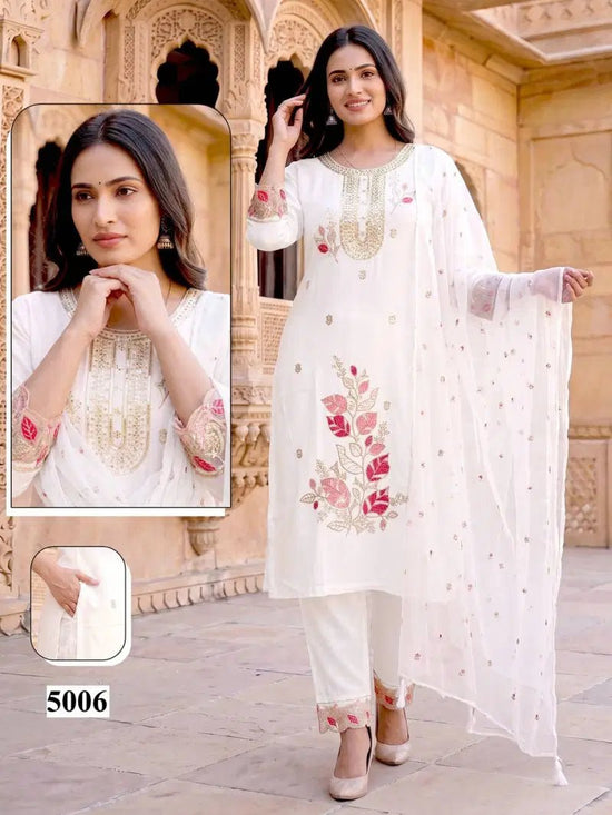 Malvika Vol 9 Roman Silk Sequence Embroidered Kurti Pant Organza Dupatta Set - Amrah Wholesale