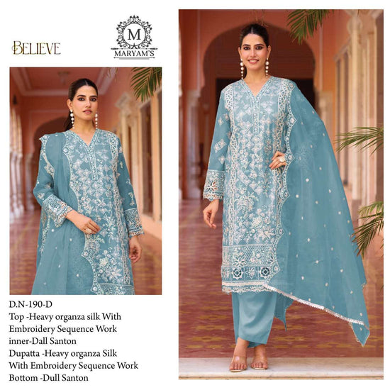 MARYAM'S -190 Heavy Organza Embroidery Semi Stitched Pakistani Suit