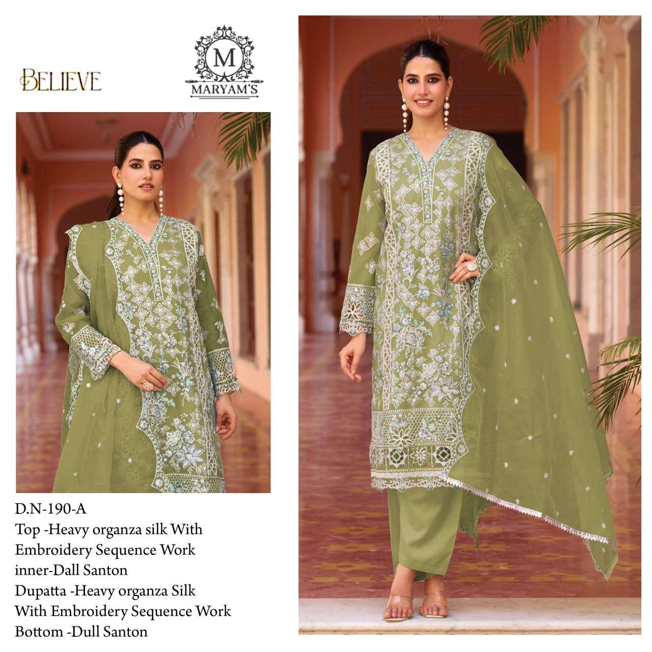 MARYAM'S -190 Heavy Organza Embroidery Semi Stitched Pakistani Suit