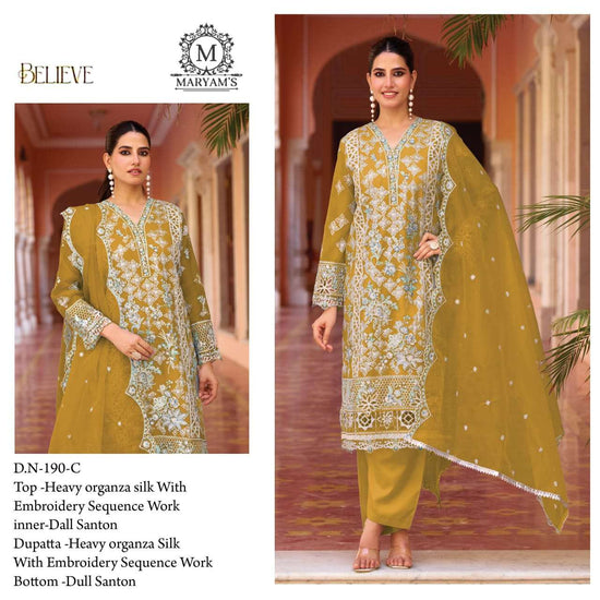MARYAM'S -190 Heavy Organza Embroidery Semi Stitched Pakistani Suit