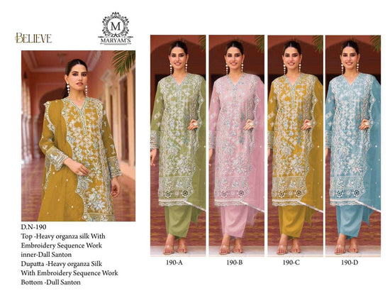MARYAM'S -190 Heavy Organza Embroidery Semi Stitched Pakistani Suit