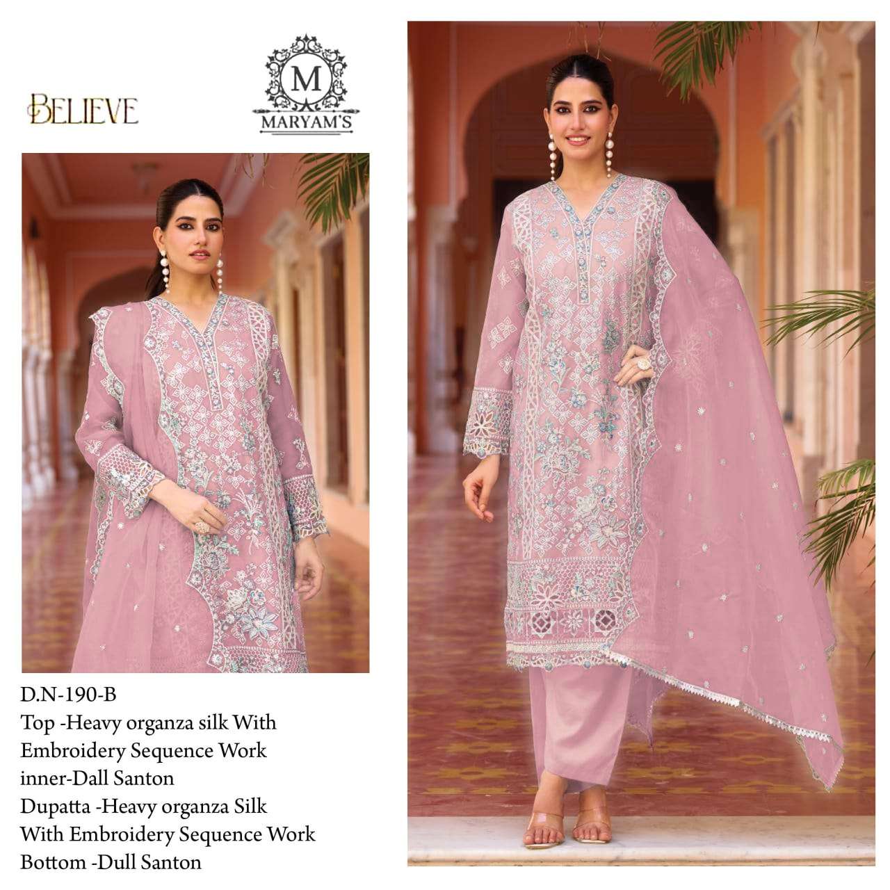 MARYAM’S -190 Heavy Organza Embroidery Pakistani Dresses