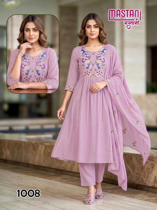 Mastani D No. 1001 to 1008 Mul Chanderi Embroidered Anarkali Suit Set