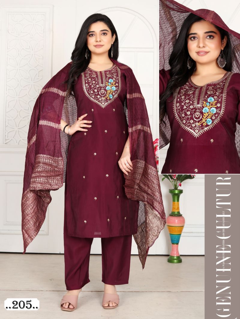 Maya Vol 2 Roman Silk Embroidery Worked Kurti Pant With Dupatta