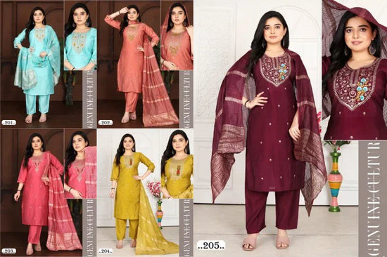 Maya Vol 2 Roman Silk Embroidery Worked Kurti Pant With Dupatta