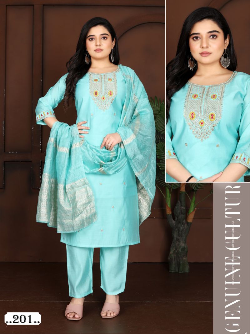 Maya Vol 2 Roman Silk Embroidery Worked Kurti Pant With Dupatta