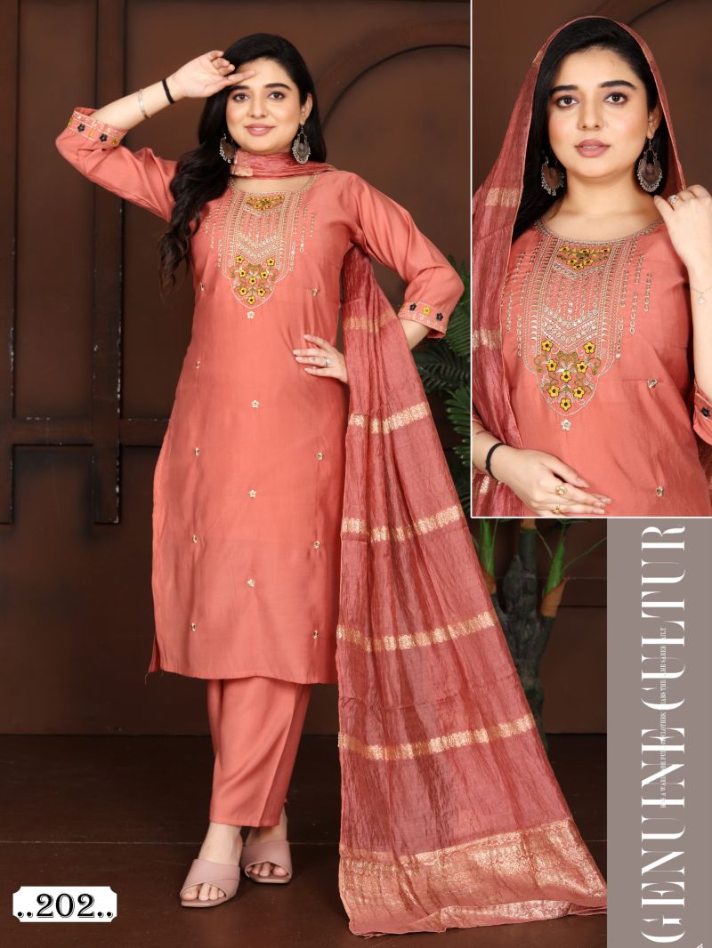 Maya Vol 2 Roman Silk Embroidery Worked Kurti Pant With Dupatta