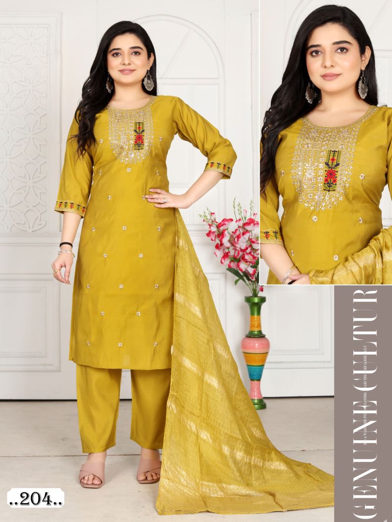 Maya Vol 2 Roman Silk Embroidery Worked Kurti Pant With Dupatta