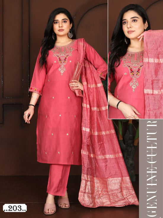 Maya Vol 2 Roman Silk Embroidery Worked Kurti Pant With Dupatta