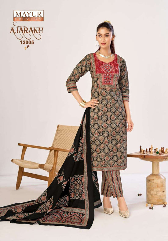 Mayur Creation Ajarakh Vol 12 Pure Cotton Printed Kurti Pant Dupatta Set