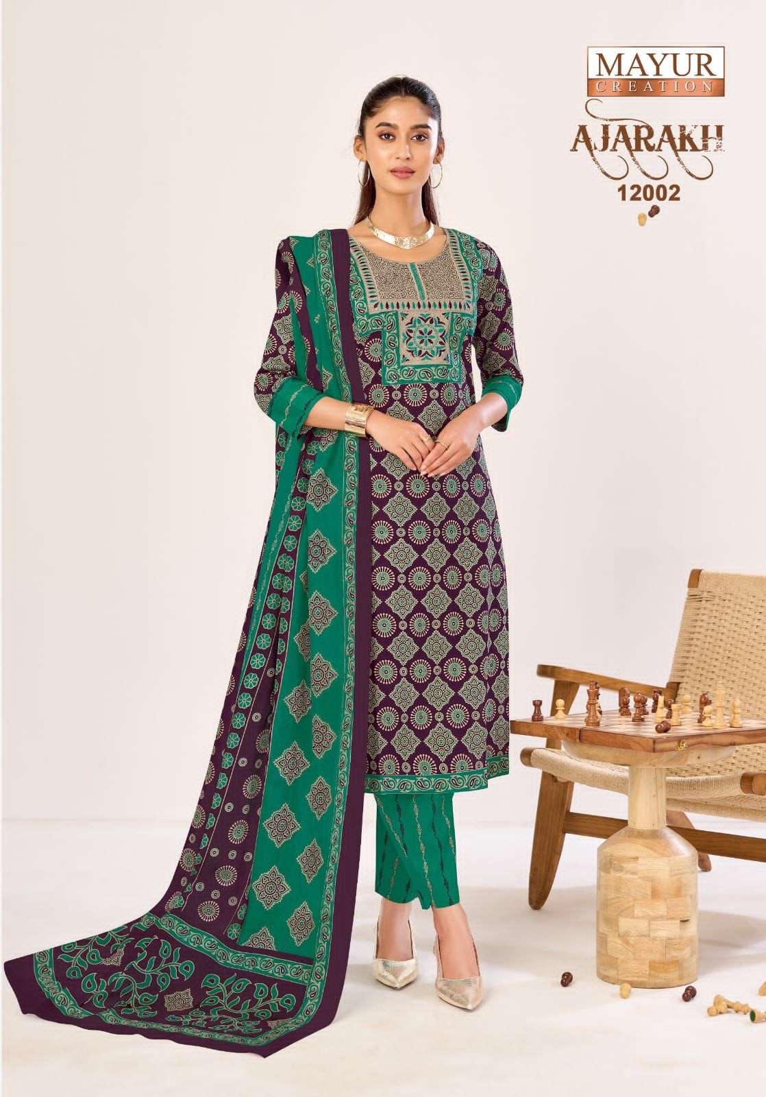 Mayur Creation Ajarakh Vol 12 Pure Cotton Printed Kurti Pant Dupatta Set - Amrah Wholesale