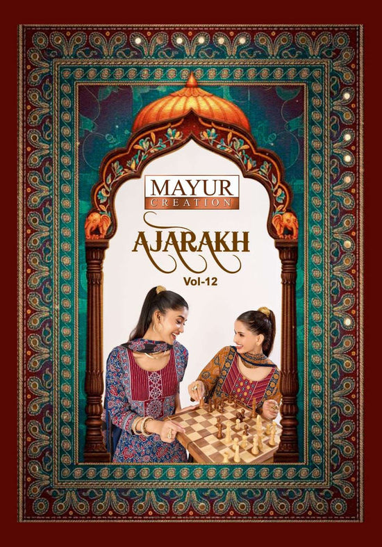 Mayur Creation Ajarakh Vol 12 Pure Cotton Printed Kurti Pant Dupatta Set - Amrah Wholesale