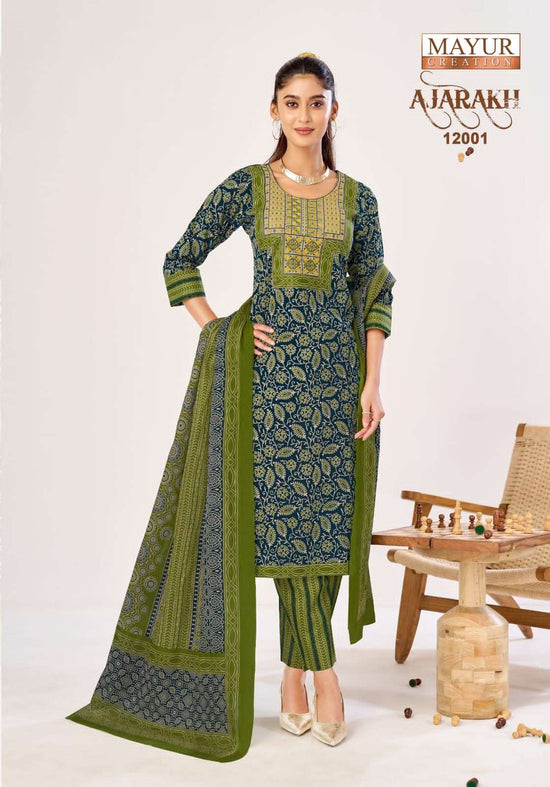 Mayur Creation Ajarakh Vol 12 Pure Cotton Printed Kurti Pant Dupatta Set - Amrah Wholesale