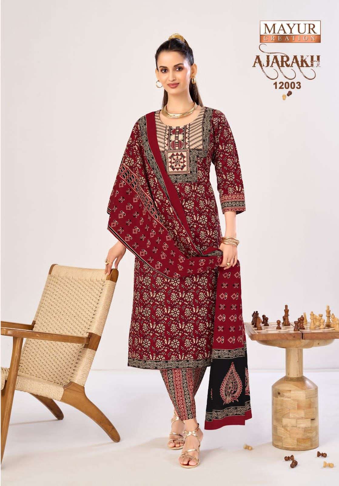 Mayur Creation Ajarakh Vol 12 Pure Cotton Printed Kurti Pant Dupatta Set - Amrah Wholesale