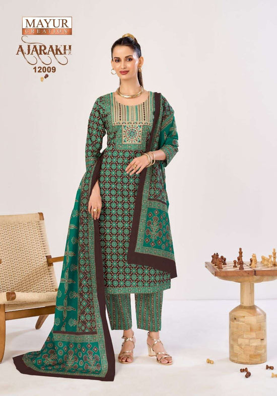 Mayur Creation Ajarakh Vol 12 Pure Cotton Printed Kurti Pant Dupatta Set - Amrah Wholesale