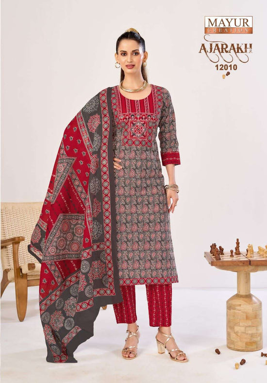 Mayur Creation Ajarakh Vol 12 Pure Cotton Printed Kurti Pant Dupatta Set - Amrah Wholesale