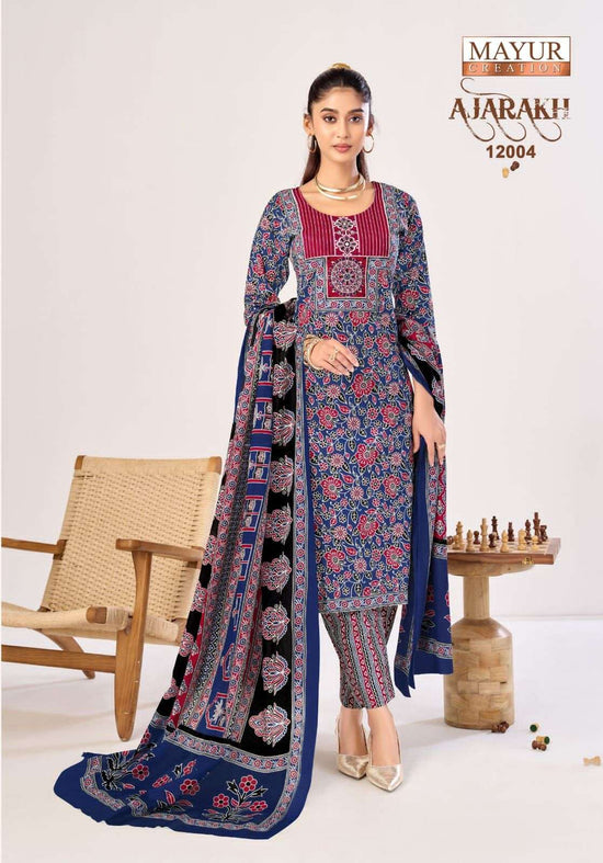 Mayur Creation Ajarakh Vol 12 Pure Cotton Printed Kurti Pant Dupatta Set - Amrah Wholesale