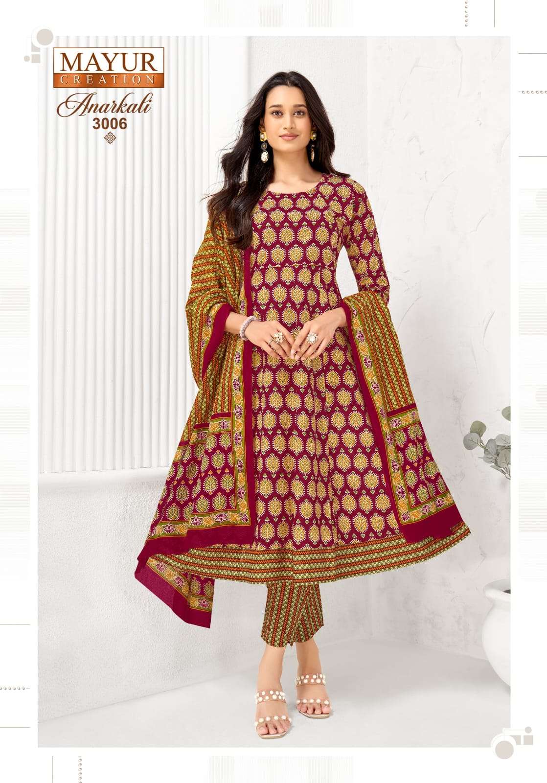Mayur Creation Anarkali Vol 3 Cotton Kurti Pant Dupatta Set