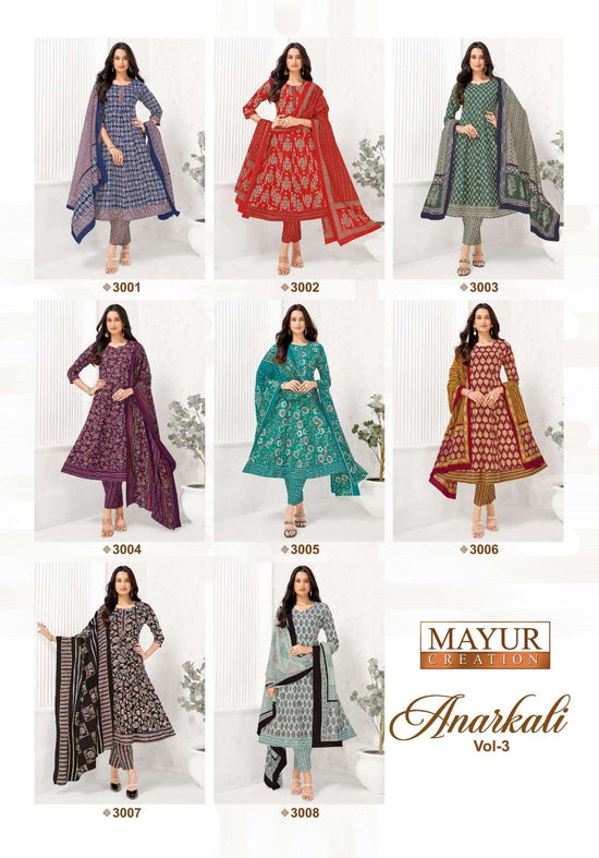 Mayur Creation Anarkali Vol 3 Cotton Kurti Pant Dupatta Set